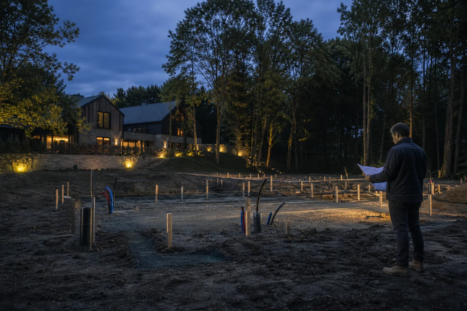 Działka przygotowana do rozpoczęcia budowy na podstawie aktualnego projektu